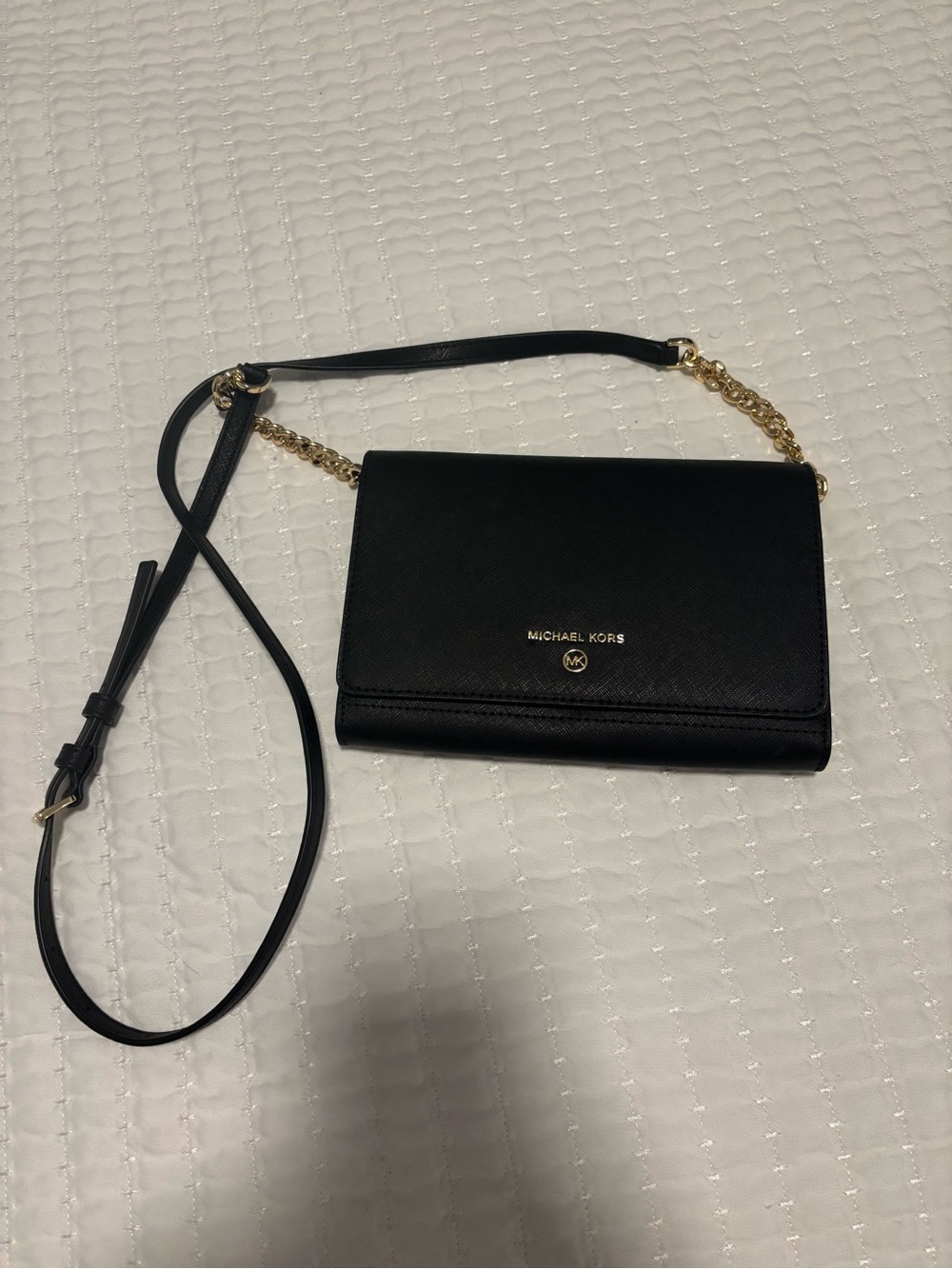 Michael Kors Black Saffiano Leather Crossbody with Gold Chain